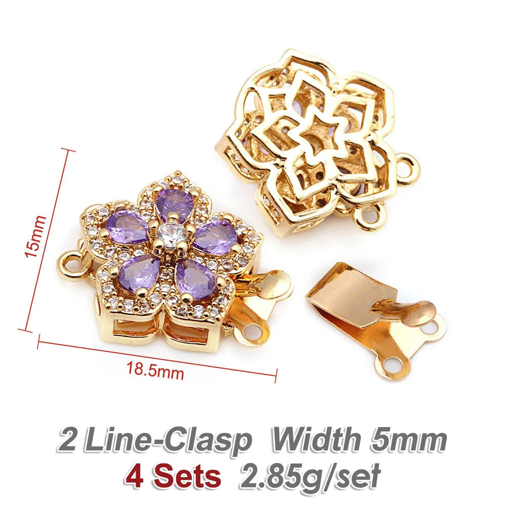 4 Sets Premium 18K Gold Plated Zircon Flower Clasps - Luxury Necklace Connectors for DIY Jewelry