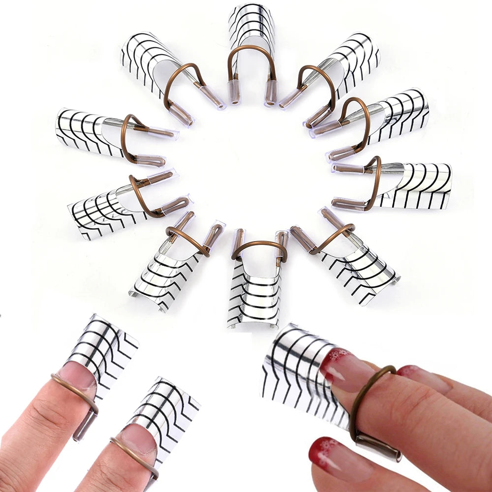 10pcs Professional Aluminum Nail Extension Forms - Reusable Nail Art Builder Guide Stencils