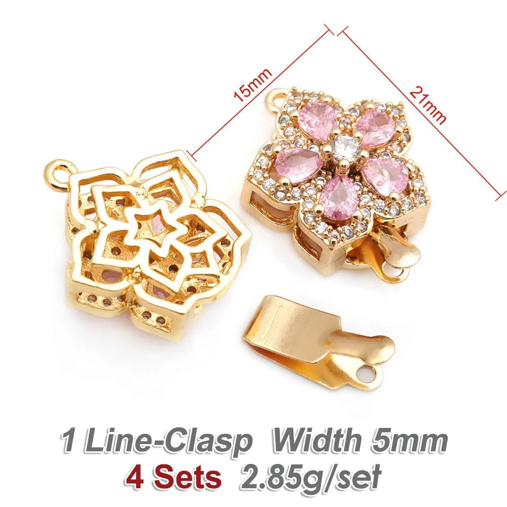 4 Sets Premium 18K Gold Plated Zircon Flower Clasps - Luxury Necklace Connectors for DIY Jewelry