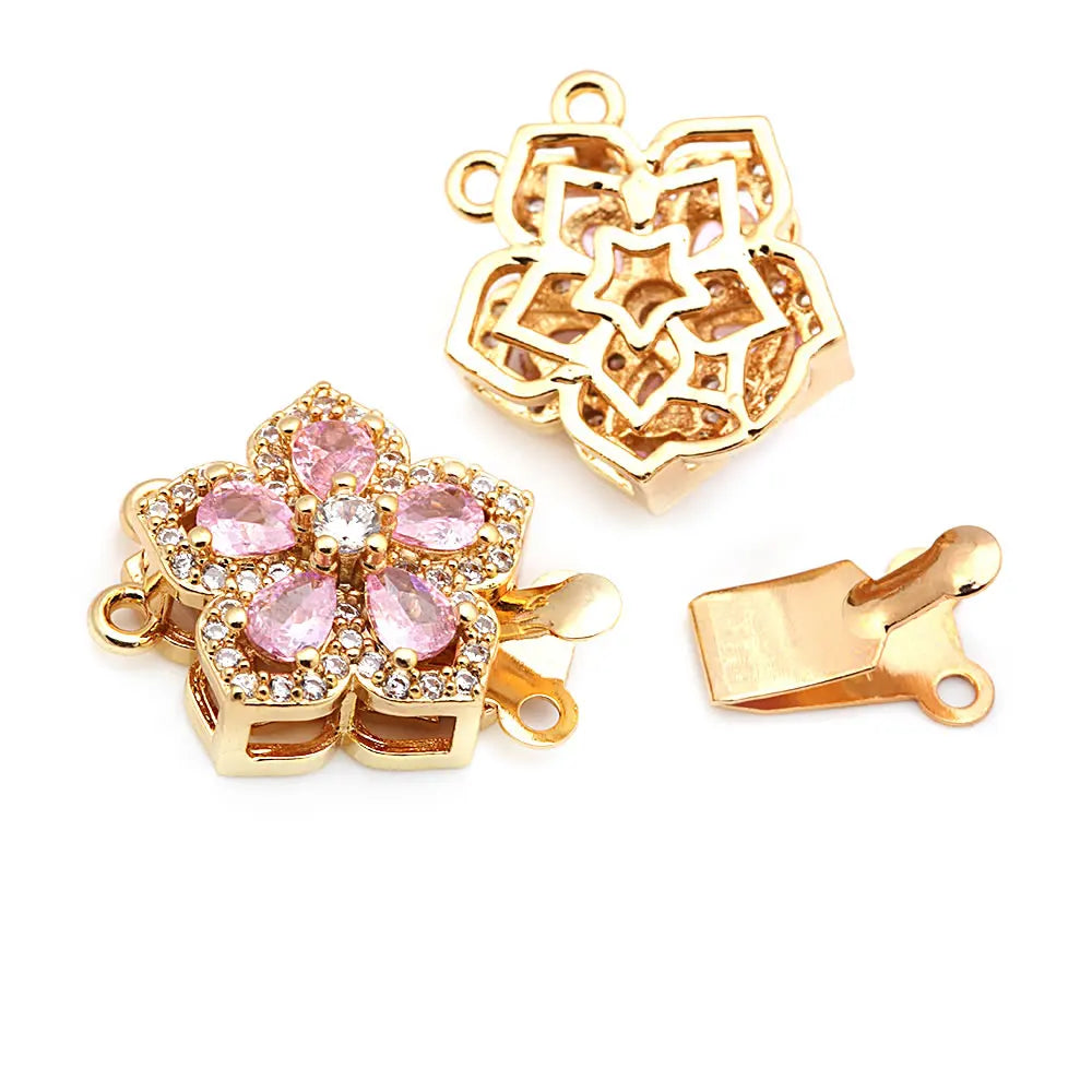 4 Sets Premium 18K Gold Plated Zircon Flower Clasps - Luxury Necklace Connectors for DIY Jewelry