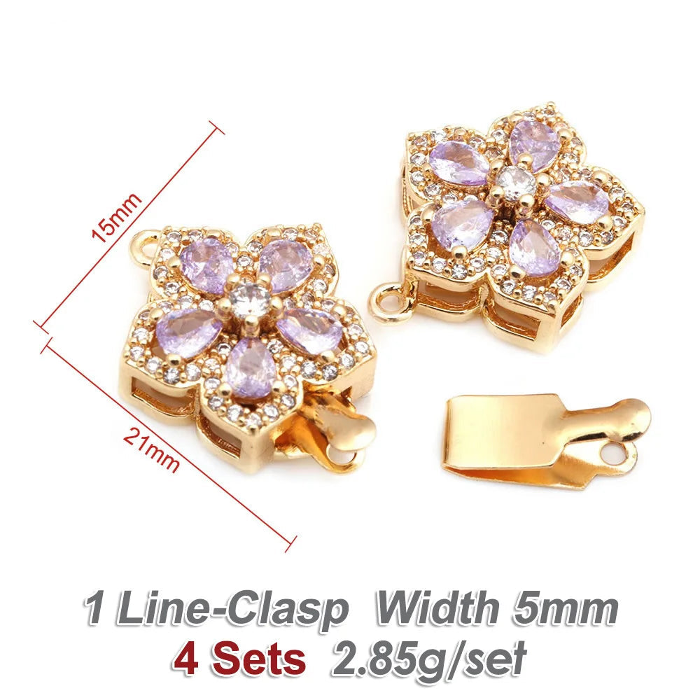 4 Sets Premium 18K Gold Plated Zircon Flower Clasps - Luxury Necklace Connectors for DIY Jewelry
