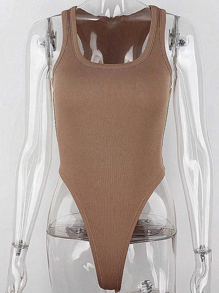 Sleeveless Knit Bodysuit - Sexy Bodycon Off Shoulder Halter Top for Women