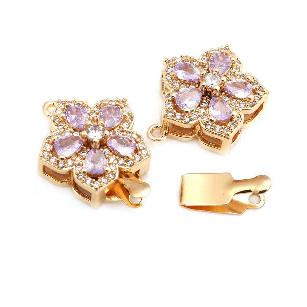 4 Sets Premium 18K Gold Plated Zircon Flower Clasps - Luxury Necklace Connectors for DIY Jewelry