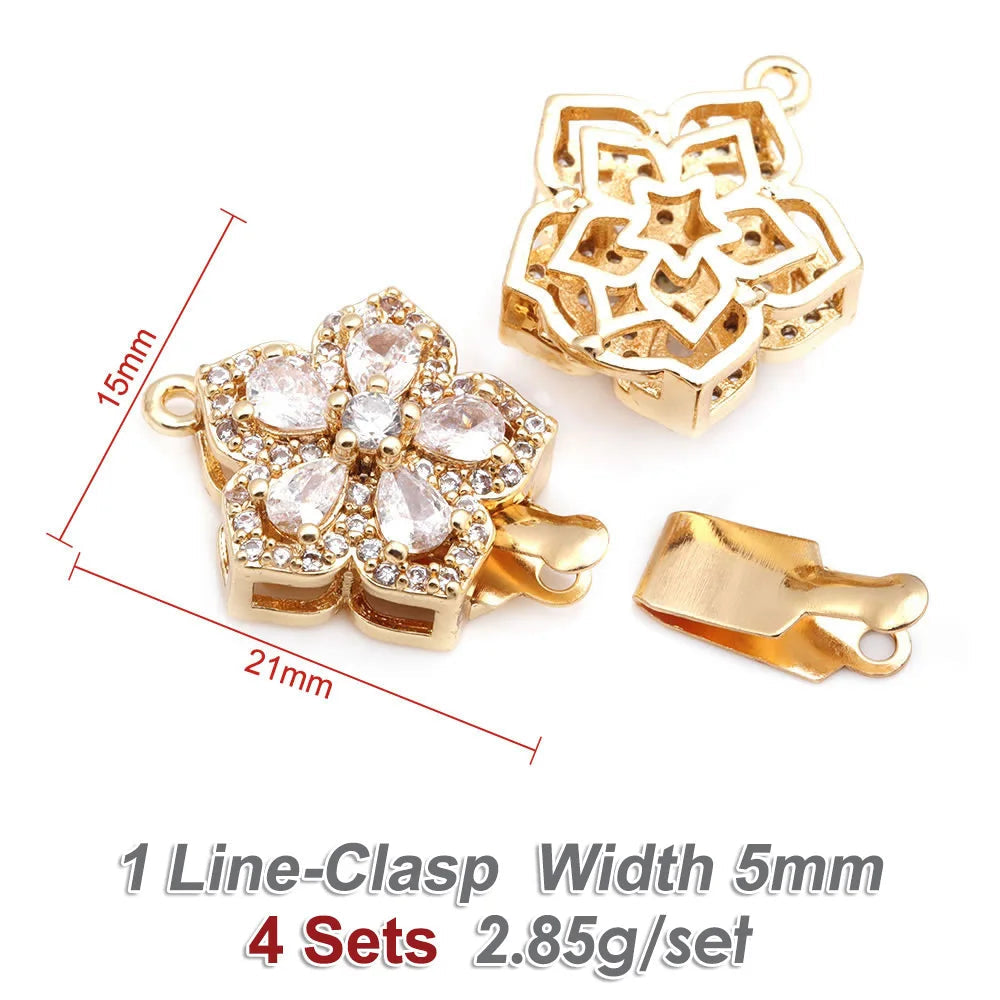 4 Sets Premium 18K Gold Plated Zircon Flower Clasps - Luxury Necklace Connectors for DIY Jewelry