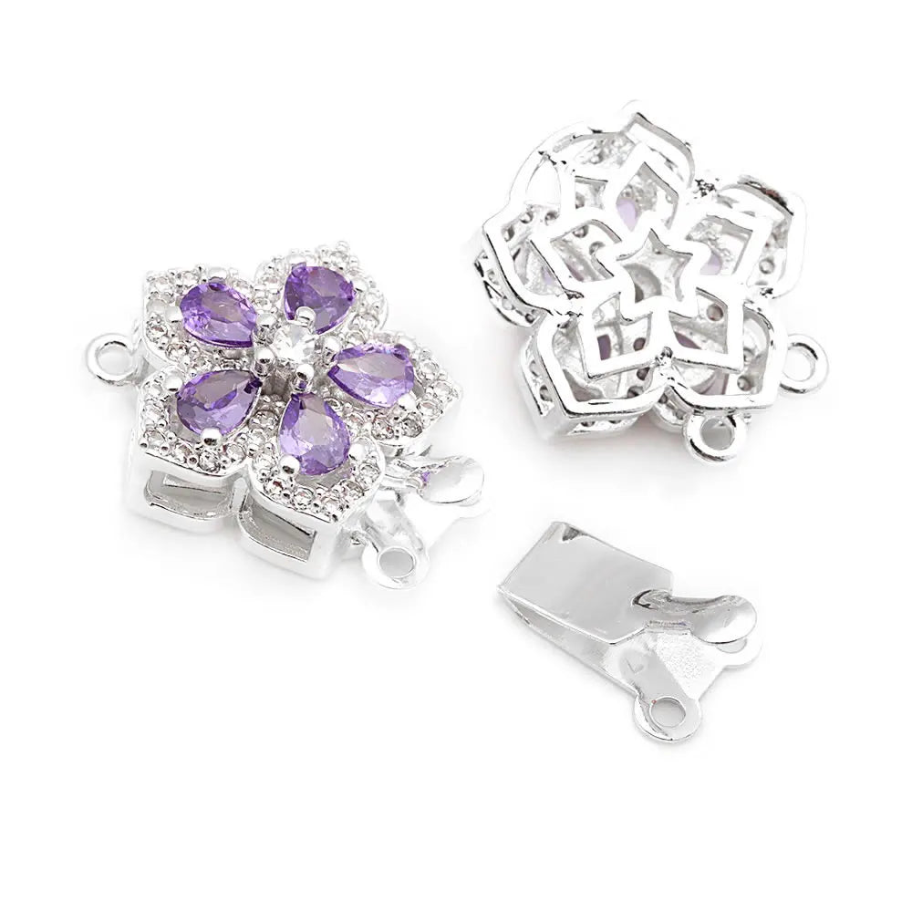 4 Sets Premium 18K Gold Plated Zircon Flower Clasps - Luxury Necklace Connectors for DIY Jewelry