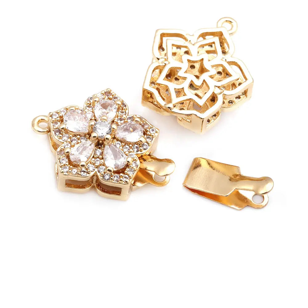 4 Sets Premium 18K Gold Plated Zircon Flower Clasps - Luxury Necklace Connectors for DIY Jewelry