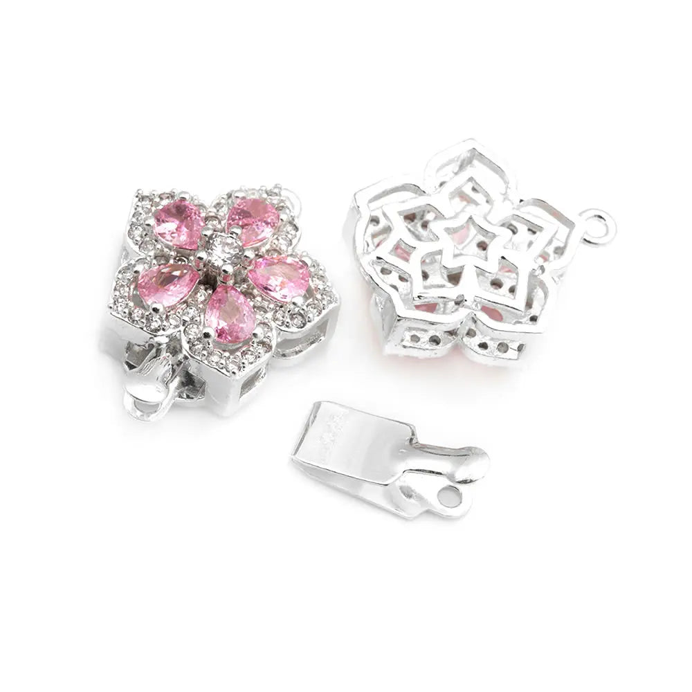4 Sets Premium 18K Gold Plated Zircon Flower Clasps - Luxury Necklace Connectors for DIY Jewelry
