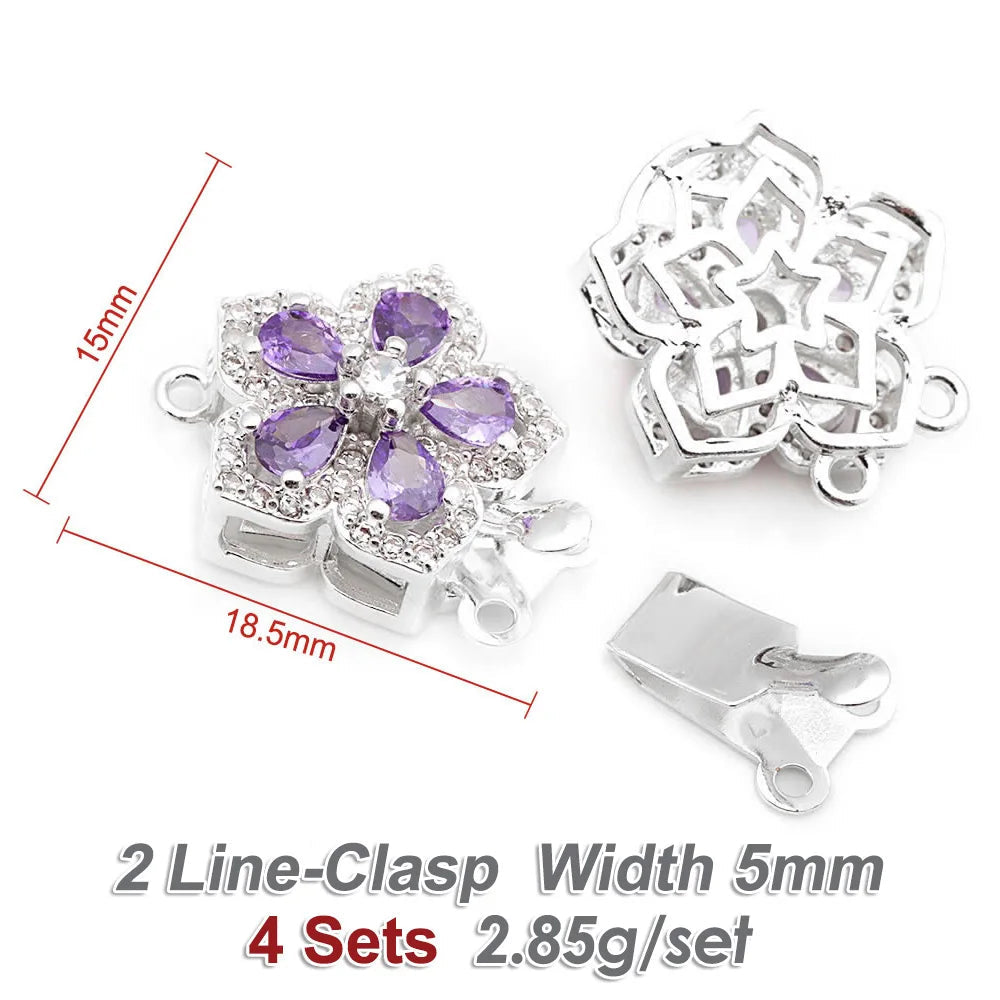 4 Sets Premium 18K Gold Plated Zircon Flower Clasps - Luxury Necklace Connectors for DIY Jewelry