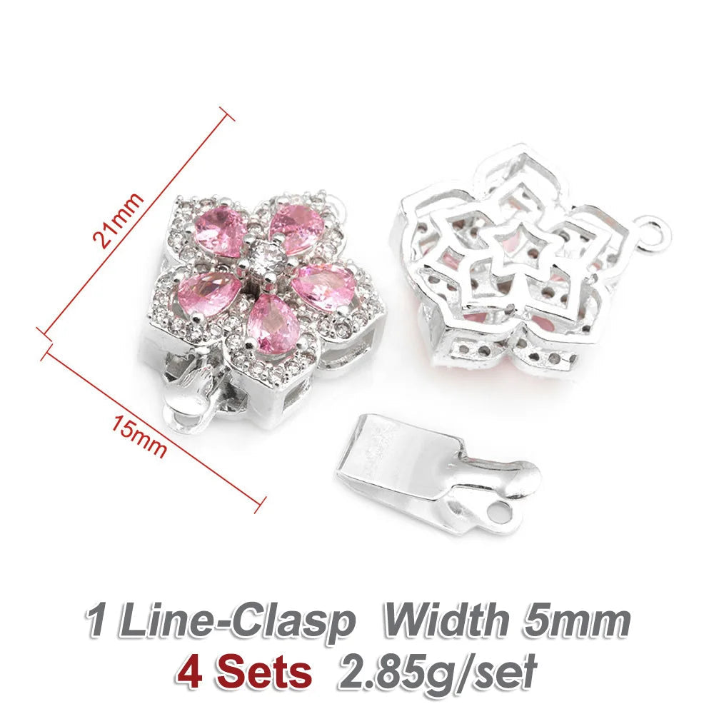 4 Sets Premium 18K Gold Plated Zircon Flower Clasps - Luxury Necklace Connectors for DIY Jewelry