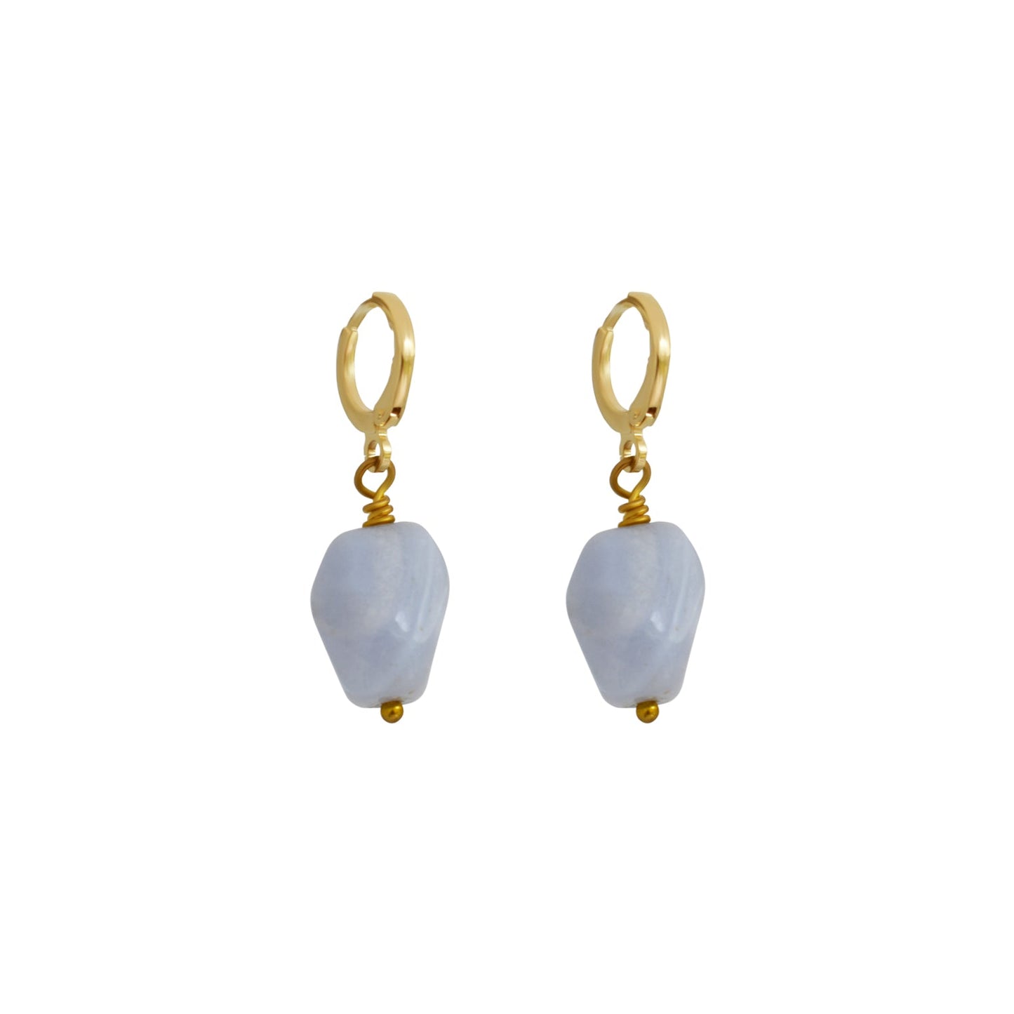 Blue Lace Agate Gemstone Huggie Earrings | by Ifemi Jewels-0