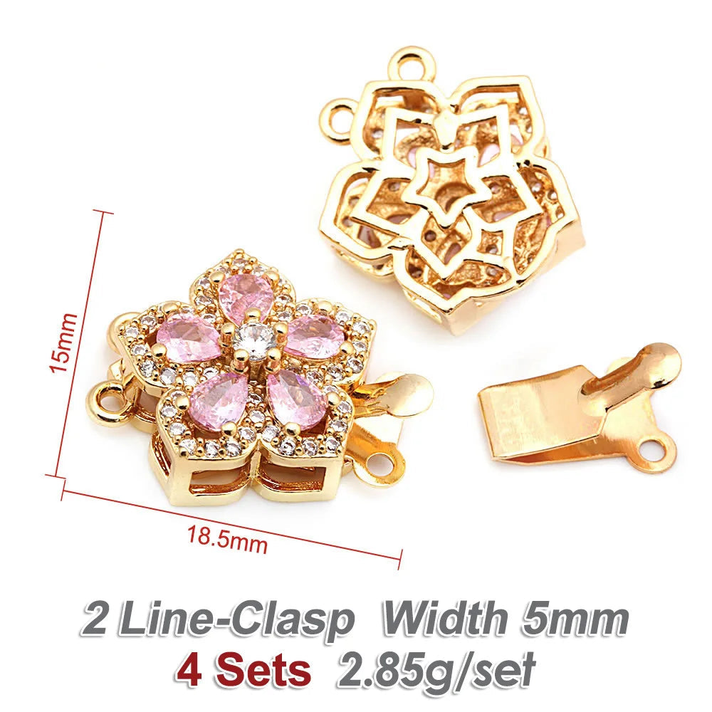4 Sets Premium 18K Gold Plated Zircon Flower Clasps - Luxury Necklace Connectors for DIY Jewelry