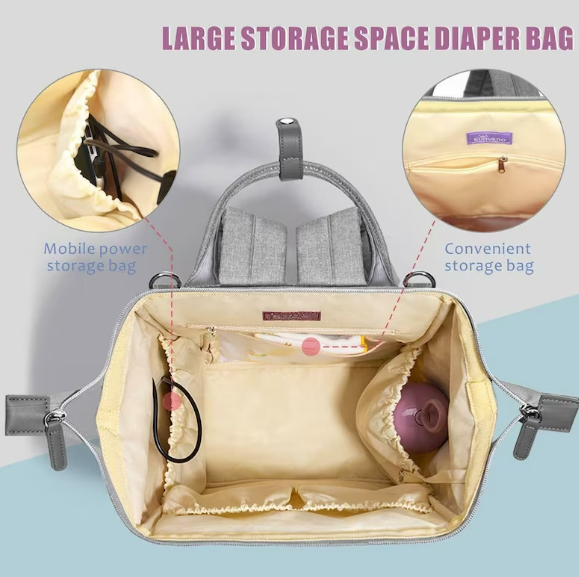 Quilted Diaper Baby Backpack - 13 Pockets Premium Oxford Fabric Travel Organizer