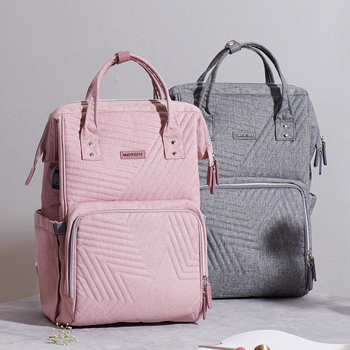 Quilted Diaper Baby Backpack - 13 Pockets Premium Oxford Fabric Travel Organizer