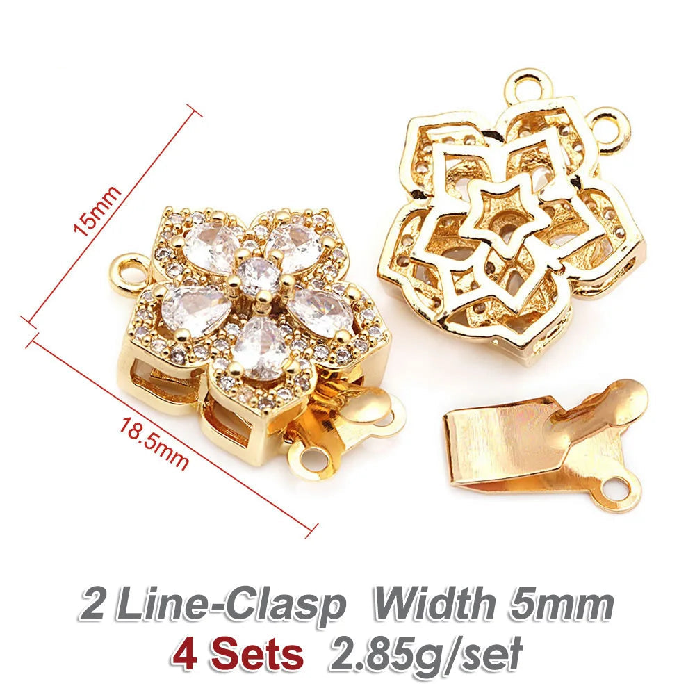 4 Sets Premium 18K Gold Plated Zircon Flower Clasps - Luxury Necklace Connectors for DIY Jewelry