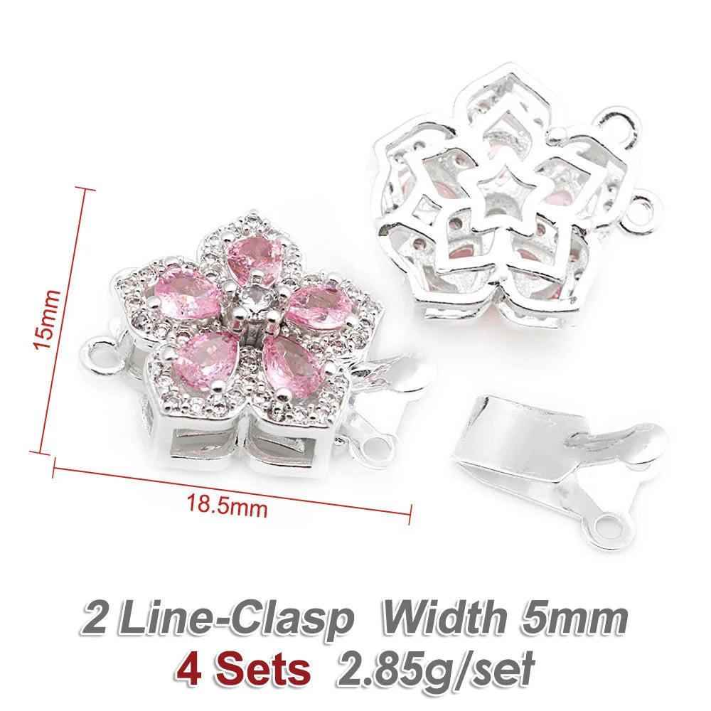4 Sets Premium 18K Gold Plated Zircon Flower Clasps - Luxury Necklace Connectors for DIY Jewelry