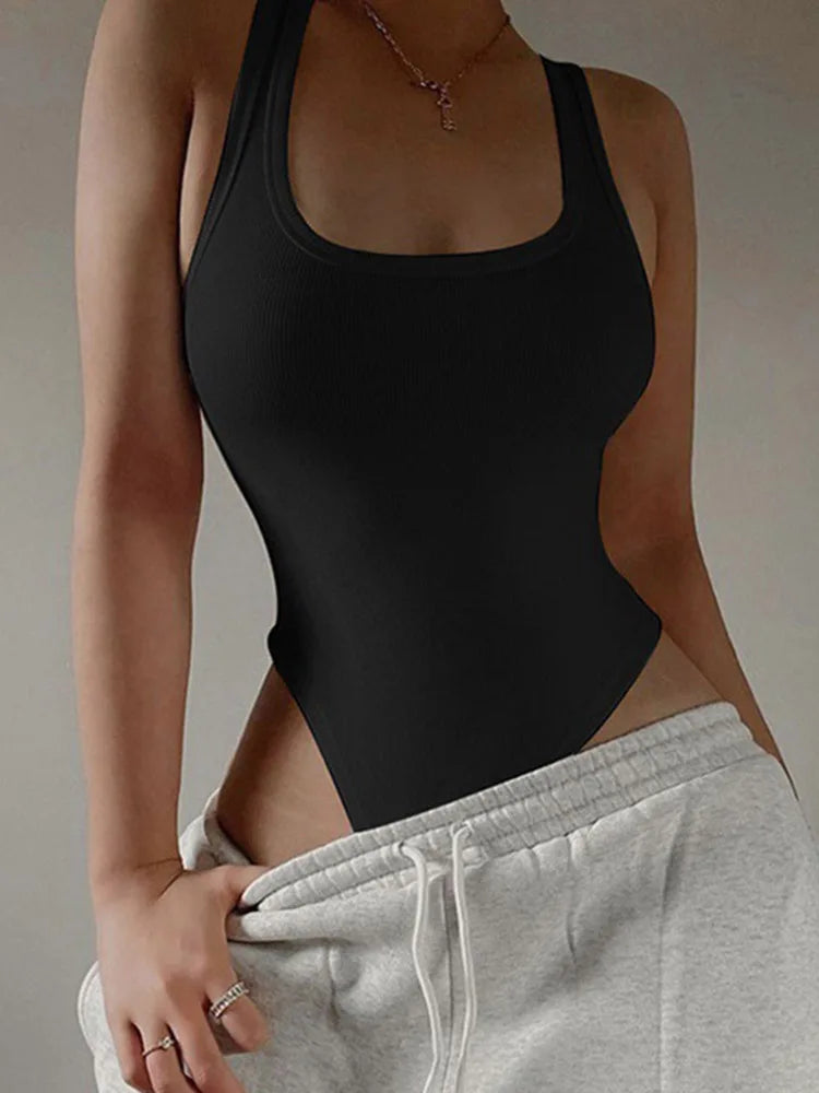 Sleeveless Knit Bodysuit - Sexy Bodycon Off Shoulder Halter Top for Women