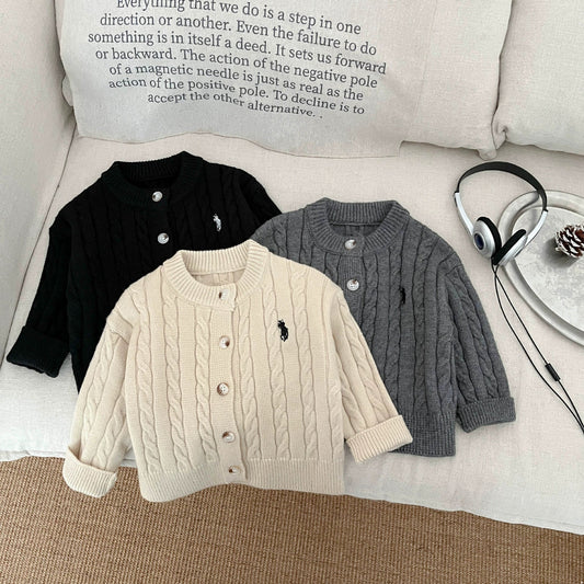 Autumn Arrival Kids Unisex Jacquard Pattern Knitted Cardigan - Comfortable Long Sleeve