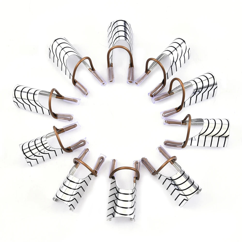 10pcs Professional Aluminum Nail Extension Forms - Reusable Nail Art Builder Guide Stencils