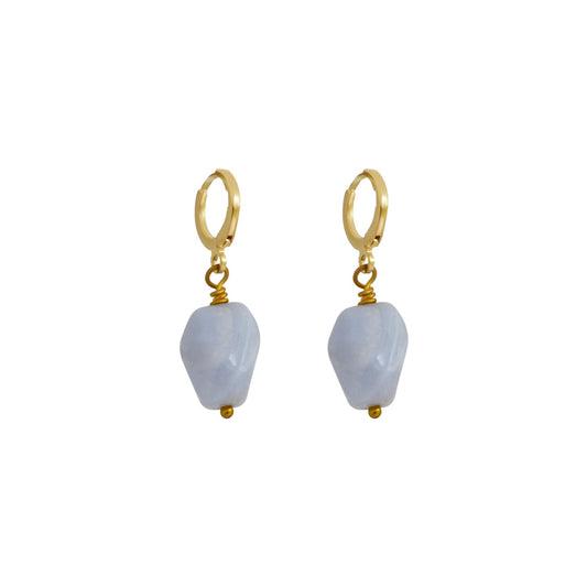 Blue Lace Agate Gemstone Huggie Earrings | by Ifemi Jewels-0