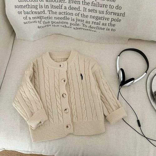 Autumn Arrival Kids Unisex Jacquard Pattern Knitted Cardigan - Comfortable Long Sleeve